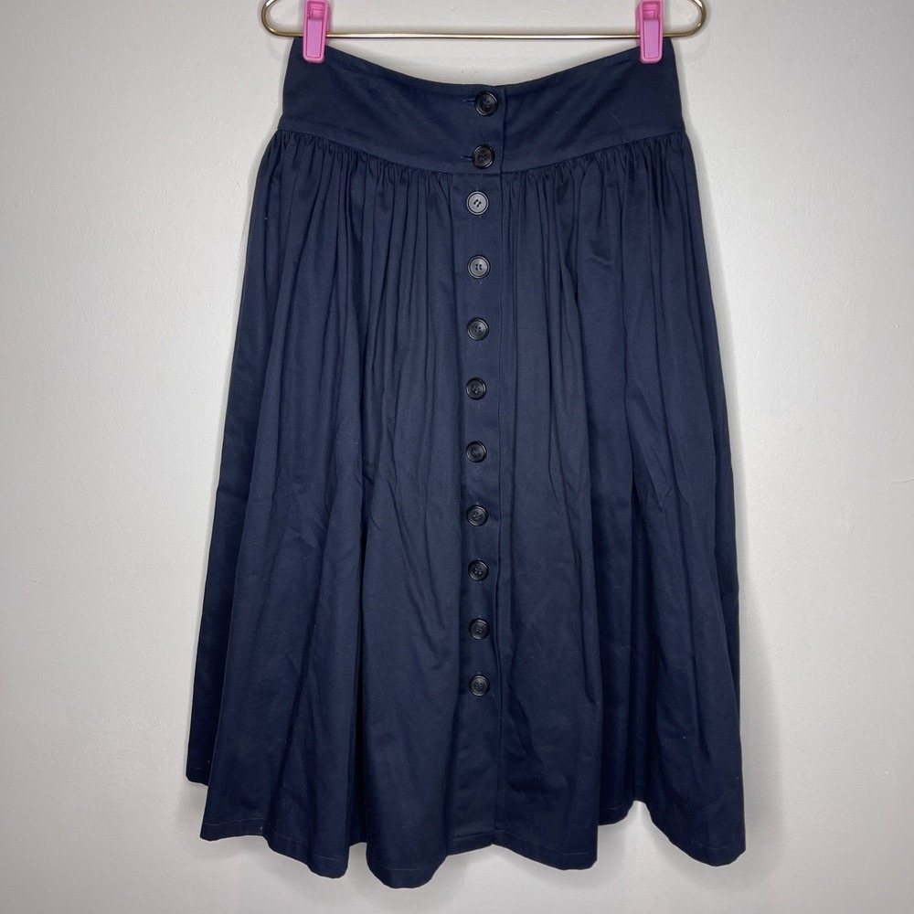 Meg Blue Cotton Button Front Pleated Midi Skirt Small‎ S